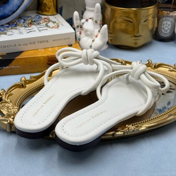 🆕 LOEFFLER RANDALL 🧿 NWOB Hadley Leather Bow Flat Sandals, White - Sz 7 B - Picture 10 of 12